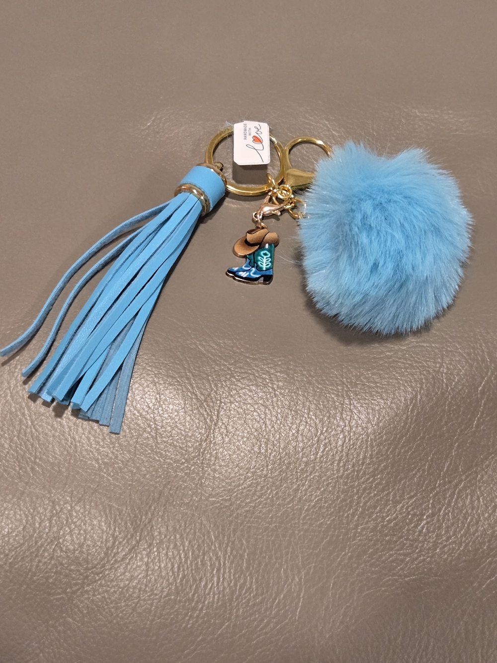 Pom Pom & Tassel Bag Charm Keychain - Blue